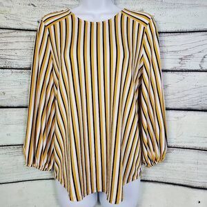 Adrianna Papell Mustard Yellow Striped Blouse S Long Sleeve Career Top
